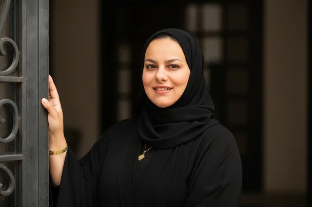 امرأة عربية ترتدي العباءة السوداء والحجاب التقليدي