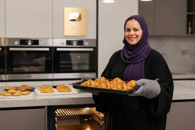 امرأة سعودية تخبز الكرواسان الطازج في مطبخ عصري