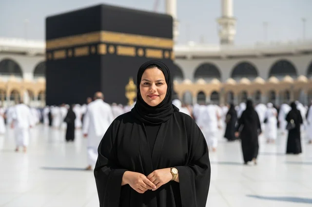 Saudi Woman in Abaya at Kaaba Masjid al-Haram