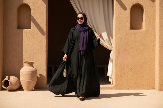 Saudi Woman in Abaya Walking Near Heritage Building