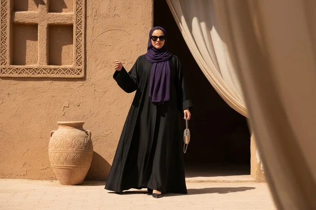 Arab Woman in Abaya Standing Near Clay Building
