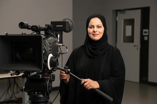 Emirati Female Cinematographer with Professional Movie Camera