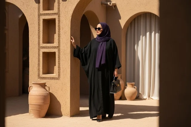 Emirati Woman in Black Abaya at Heritage Courtyard