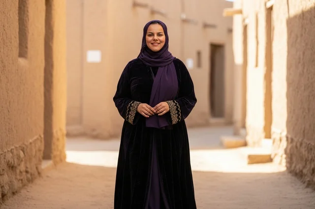 Emirati Woman in Traditional Abaya at Heritage Site