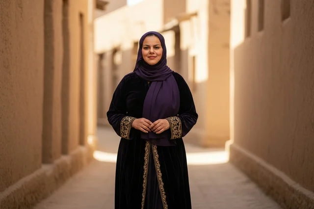 Emirati Woman in Traditional Abaya at Heritage Site