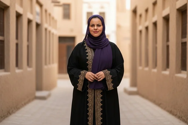 Emirati Woman in Traditional Abaya in Heritage Alley