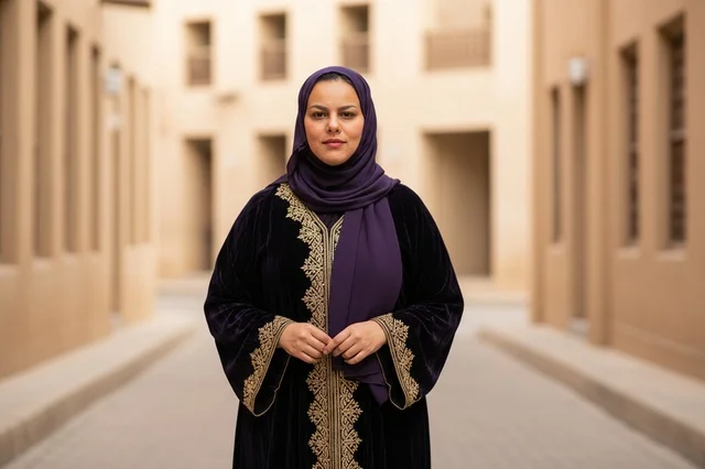 Emirati Woman in Traditional Abaya at Heritage Site