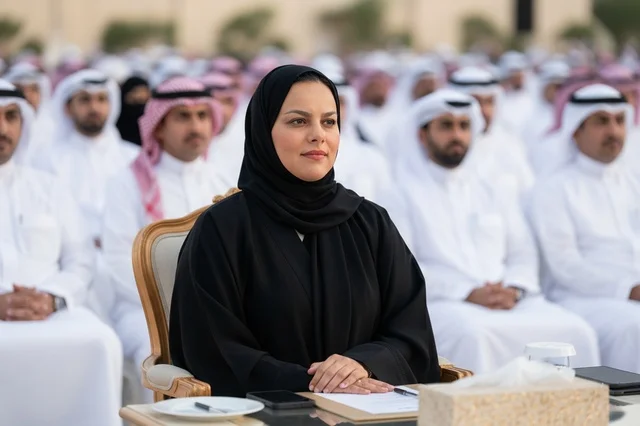 امرأة سعودية بالعباءة في فعالية رسمية عامة