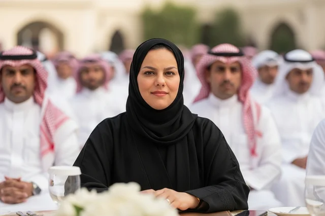 Saudi Woman in Black Abaya at Formal Social Event