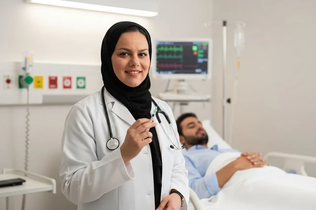 Arab Female Doctor in Hospital with Syringe