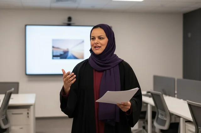 Arab Businesswoman in Hijab Giving Office Presentation