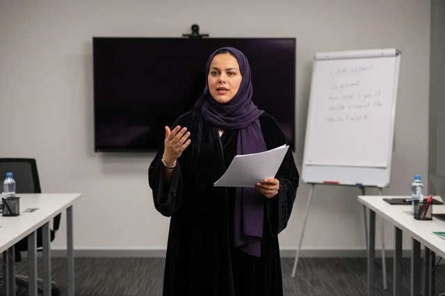 Arab Professional Woman Giving Presentation in Office
