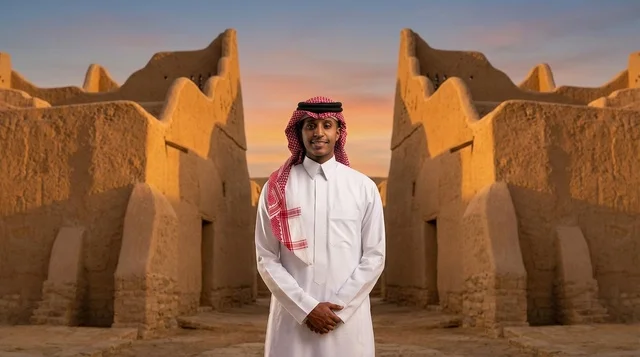Saudi Man in Traditional Thobe at Diriyah Historical Site