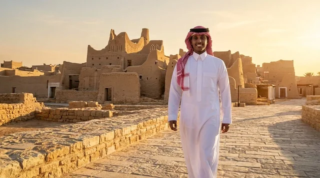 رجل سعودي في حي الطريف التاريخي بالدرعية