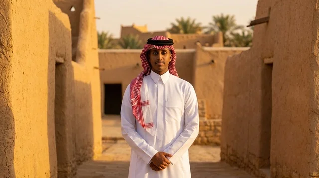 Saudi Man in Traditional Dress at Heritage Site