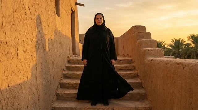 Emirati Woman in Abaya at Heritage Mud Fort