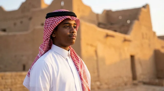 شاب سعودي بالزي التقليدي في أطلال الدرعية التاريخية