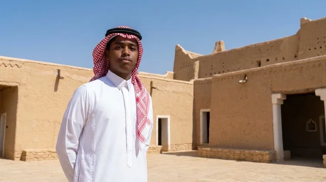 Saudi Man in Traditional Dress at Heritage Site