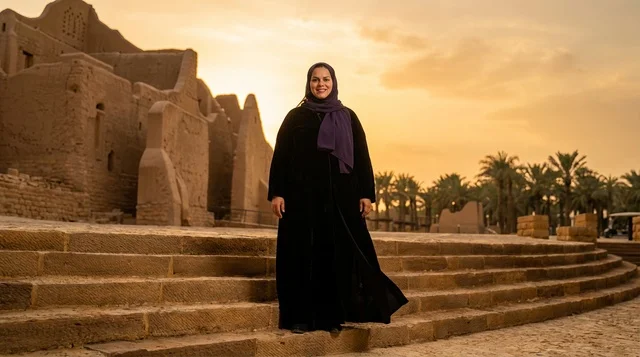 Saudi Woman at At-Turaif Diriyah During Sunset