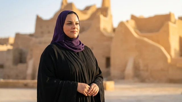 Saudi Woman in Diriyah Historical Najdi Architecture