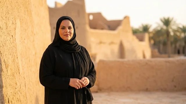 امرأة سعودية في حي الطريف التاريخي بالدرعية