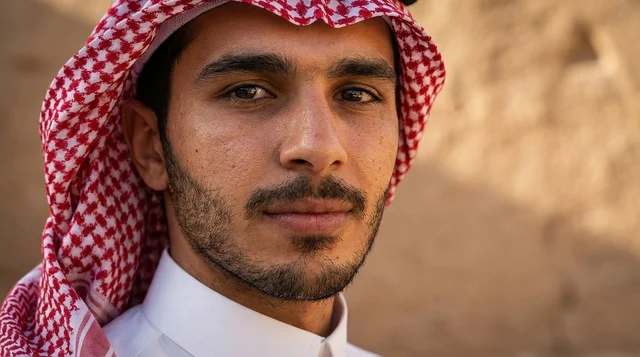 Saudi Man in Traditional Shemagh Close-up Portrait