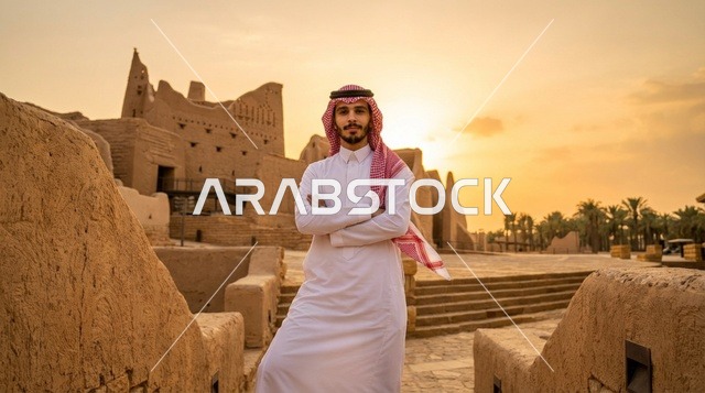 رجل سعودي في الدرعية التاريخية وقت الغروب