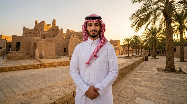 رجل سعودي بالزي التقليدي في حي الطريف التاريخي بالدرعية