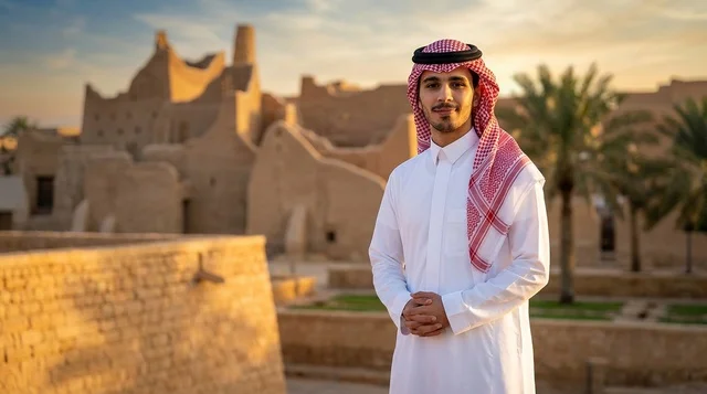 Saudi Man in Traditional Dress at Historic Diriyah