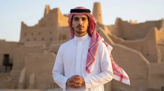 Saudi Man in Traditional Thobe at Diriyah Heritage Site