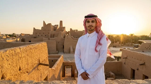 Saudi Man at At-Turaif Diriyah During Sunset