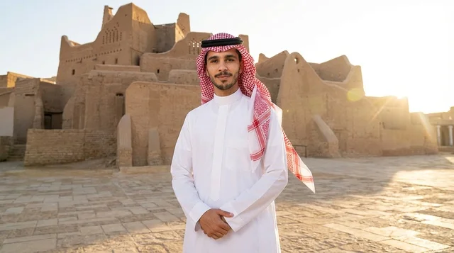 رجل سعودي في حي الطريف التاريخي بالدرعية الرياض