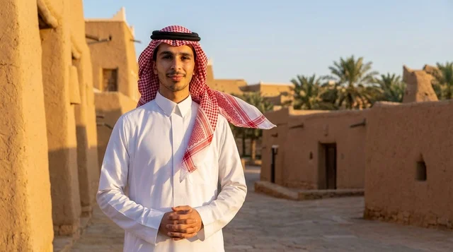 Saudi Man in Traditional Thobe at Heritage Village