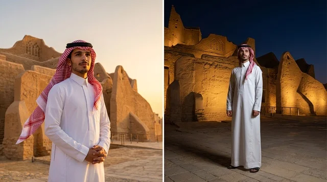 Saudi Man in Traditional Thobe at Diriyah Heritage Site