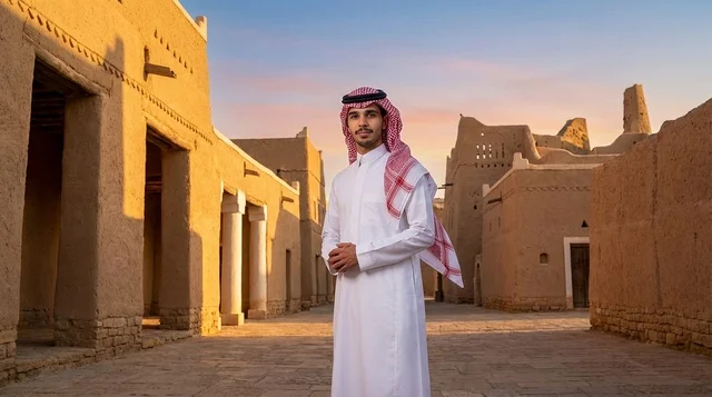 رجل سعودي بالزي التقليدي في منطقة الدرعية التاريخية