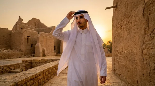Saudi Man in Traditional Thobe at Diriyah Historic Site
