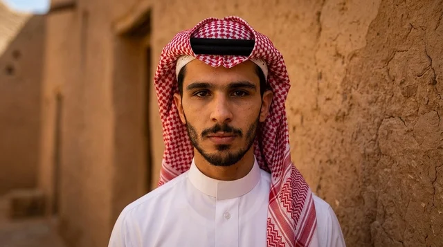 رجل سعودي بالزي التقليدي في موقع تراثي