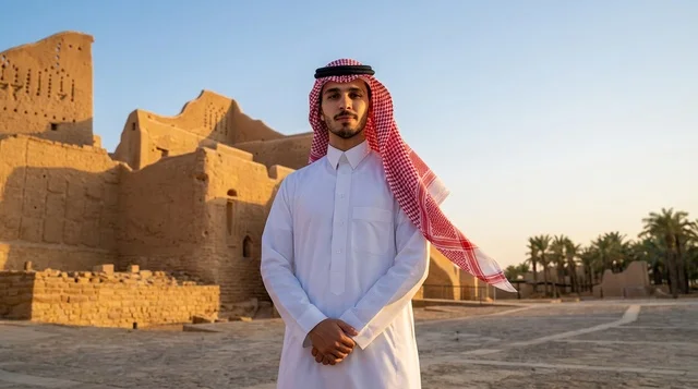 A Saudi man in the historic Al-Turaif neighborhood in Diriyah.