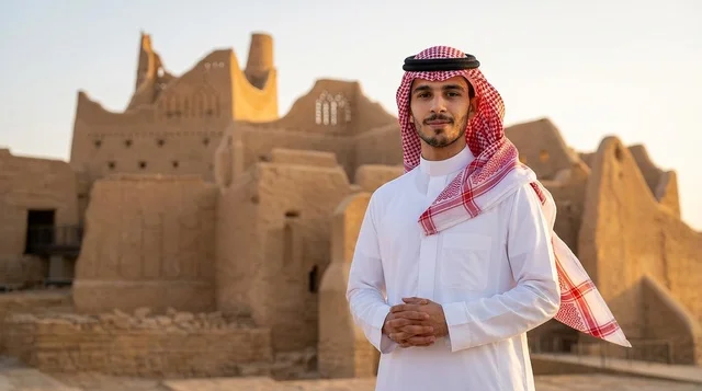 A Saudi man in the historic Al-Turaif neighborhood in Diriyah.