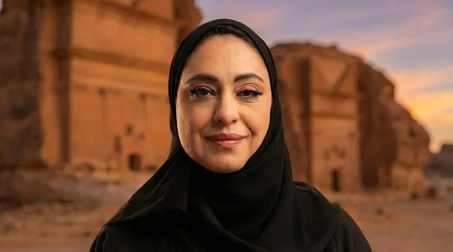 Saudi Woman in Abaya at Hegra AlUla Desert