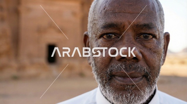 رجل سعودي يسير في موقع الحجر الأثري بمدينة العلا