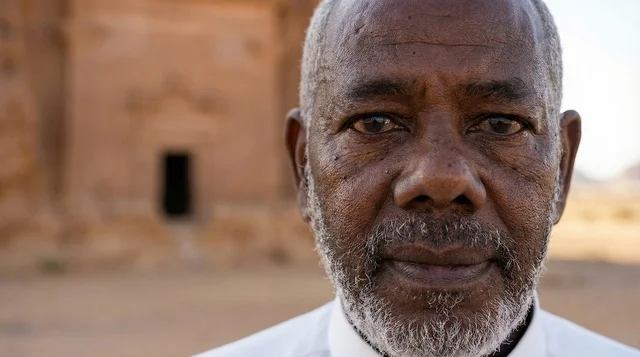 A Saudi man walking at the archaeological site of Al-Hijr in the city of Al-Ula. A Saudi man walking at the archaeological site of Al-Hijr in the city of Al-Ula.