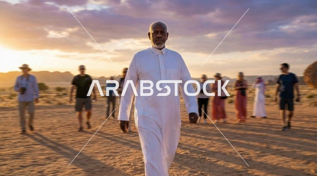 A Saudi man walking at the archaeological site of Al-Hijr in the city of Al-Ula.