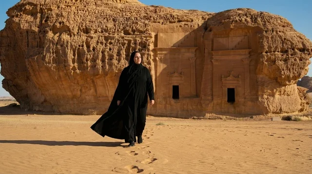 Saudi Woman at Hegra AlUla Ancient Rock Tombs