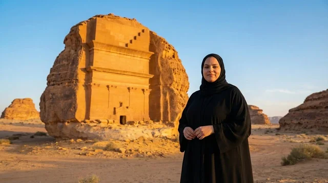 Saudi Woman in Abaya at Qasr al Farid AlUla