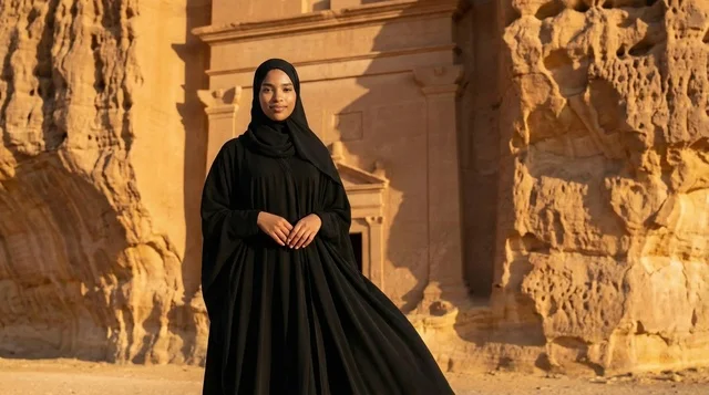 Saudi Woman at AlUla Hegra Qasr al-Farid