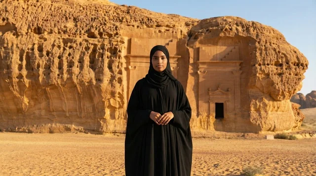 Saudi Woman at Hegra AlUla Ancient Tombs