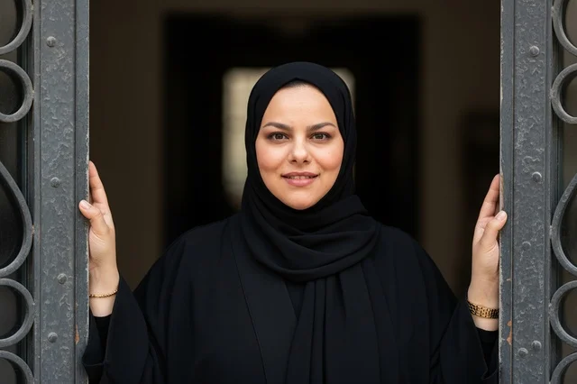 امرأة سعودية بالعباءة السوداء التقليدية والحجاب