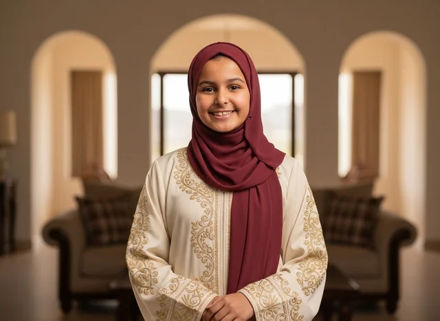 فتاة مغربية بالقفطان التقليدي الأبيض والحجاب