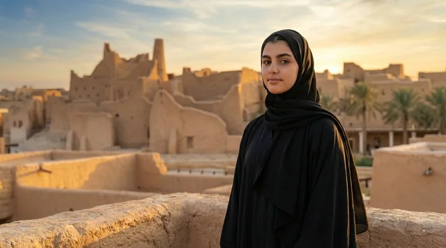 Saudi Woman at At-Turaif Diriyah Riyadh Sunset